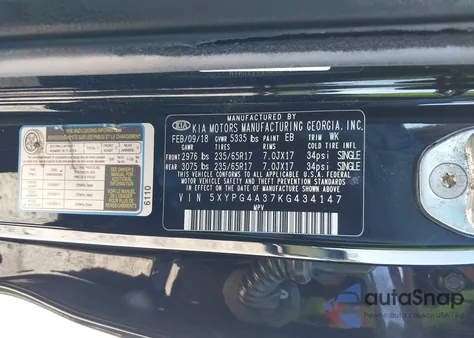 2019 Kia Sorento 2.4L Lx из США, поврежденный, VIN 5XYPG4A37KG434147